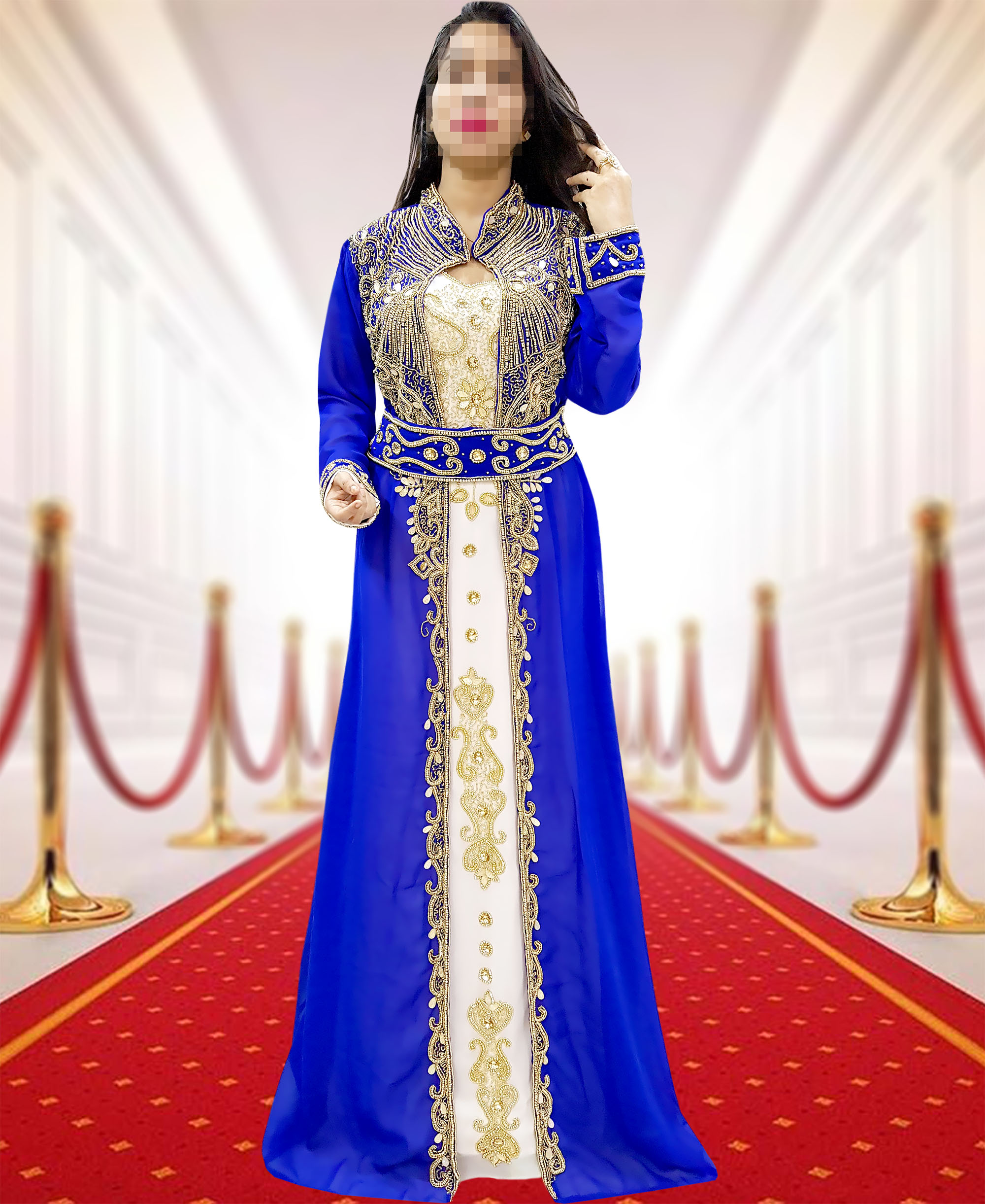 Plus Size Gold Beads Formal Kaftan With Jacket Wedding Guest Party