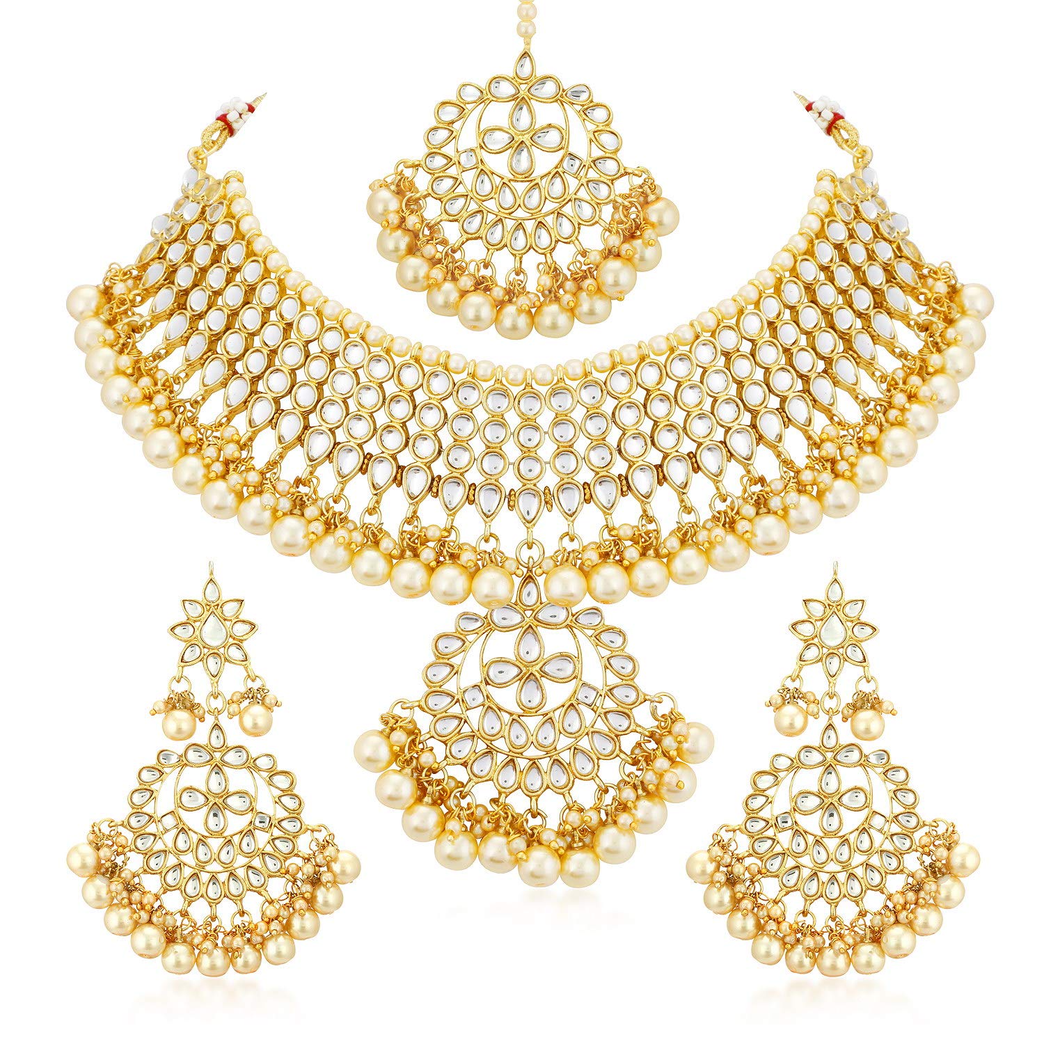 Gold Plated Kundan Pearl Fancy Choker Necklace Set Traditional