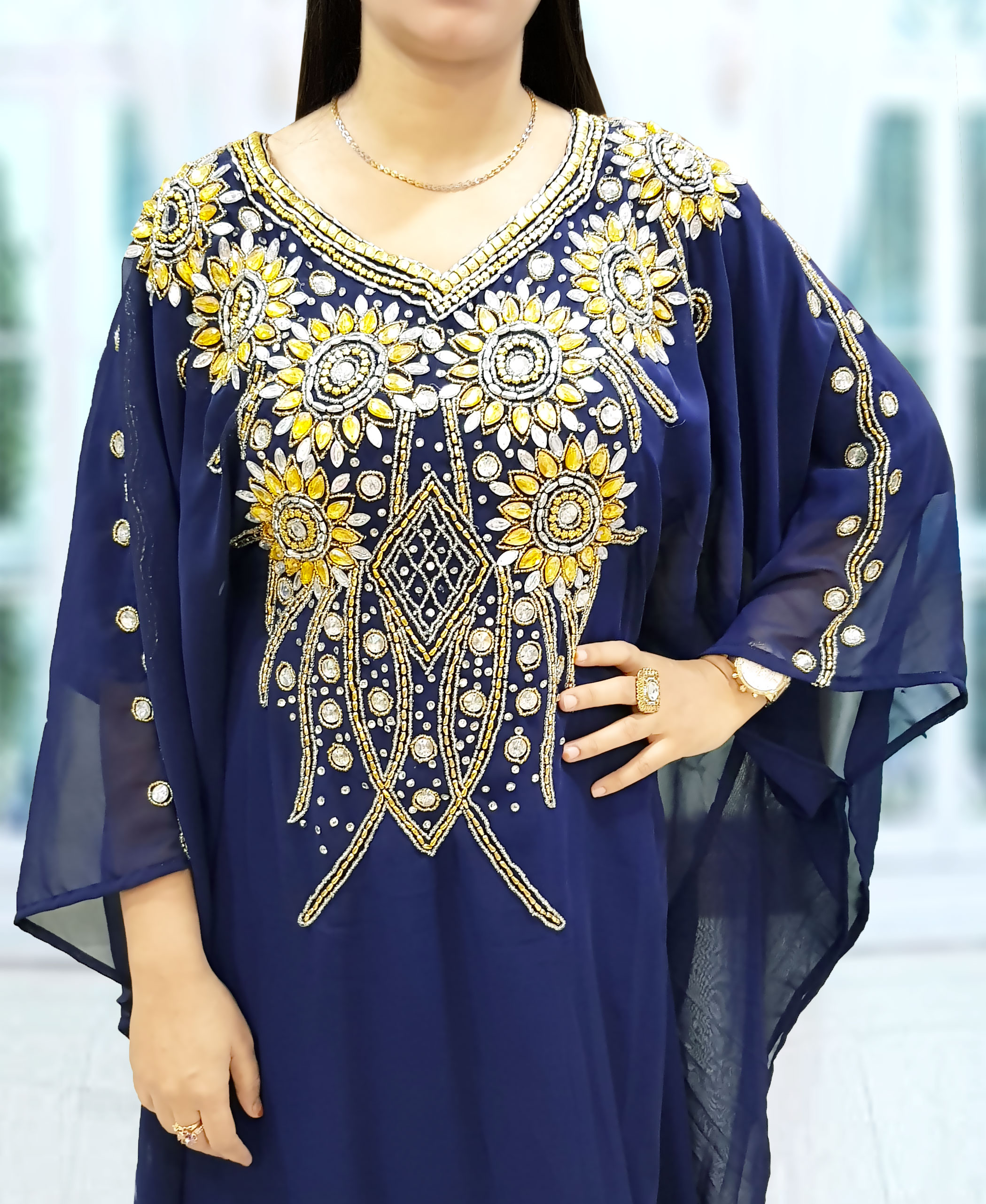 Dubai Kaftan Abaya Jalabiya Maxi Gown Hand Work Golden Beaded African Dress