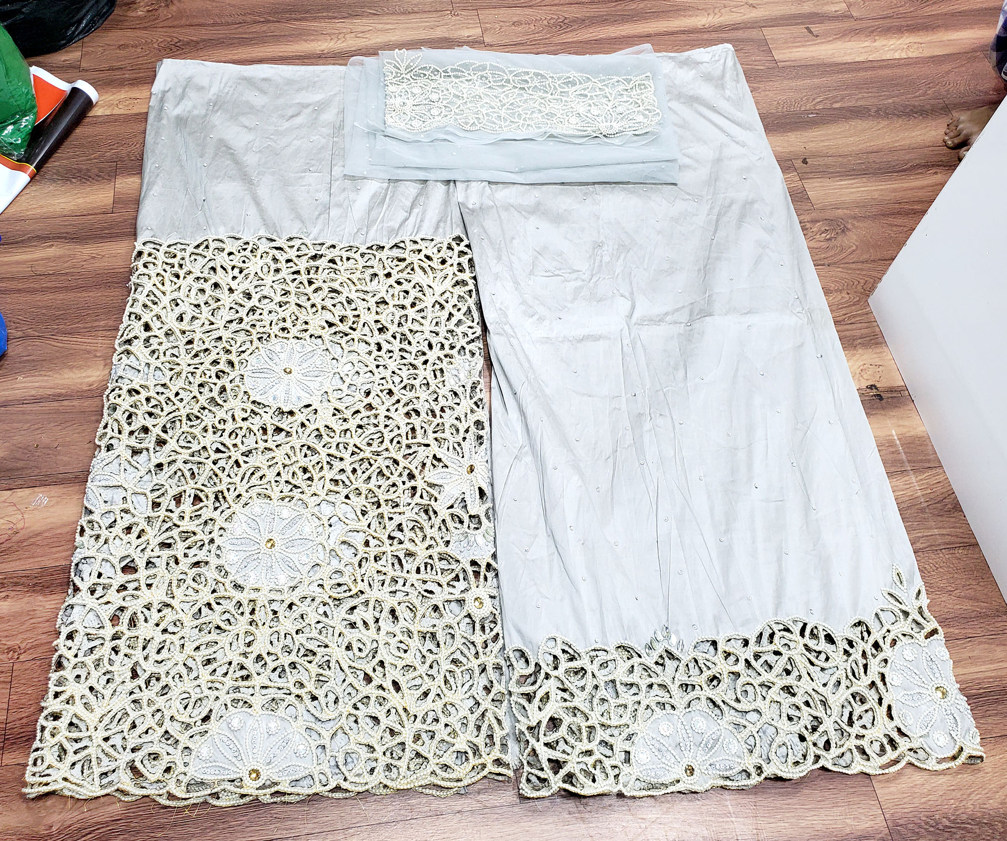 Nigerian traditional Heavy Beaded wrapper African White