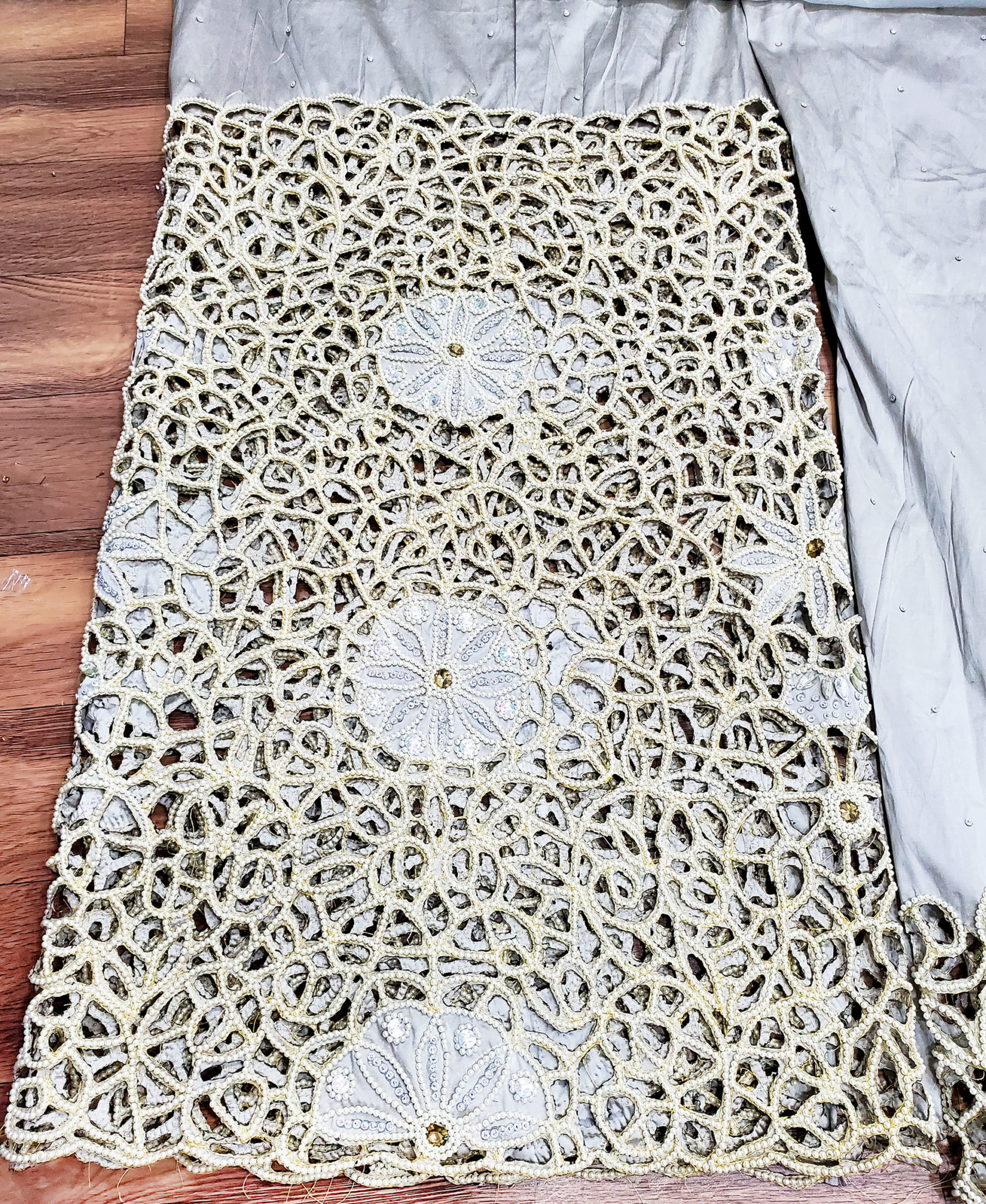 Nigerian traditional Heavy Beaded wrapper African White