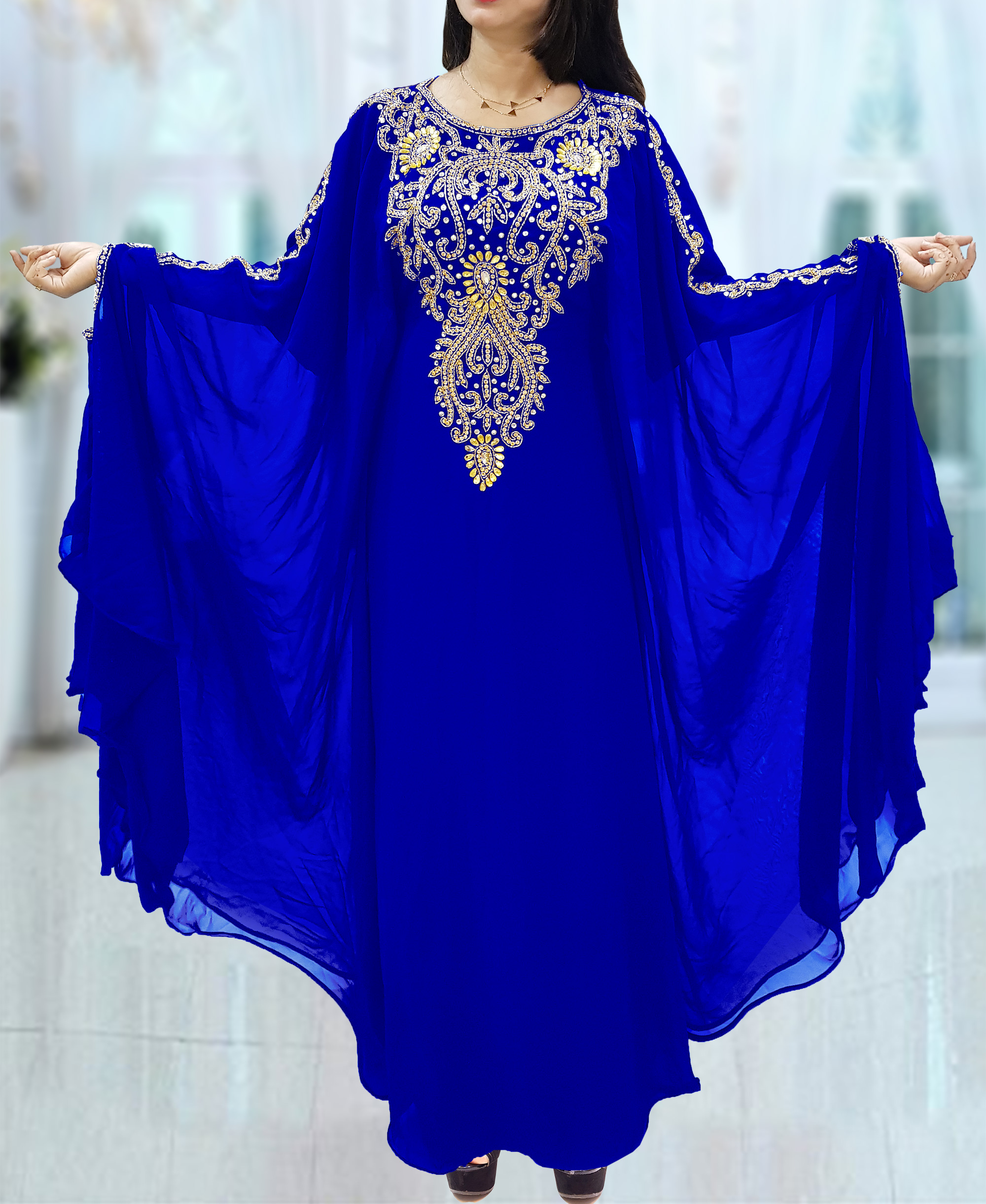 Dubai Kaftan for Women Beads work Maxi Dress Gown Formal Chiffon
