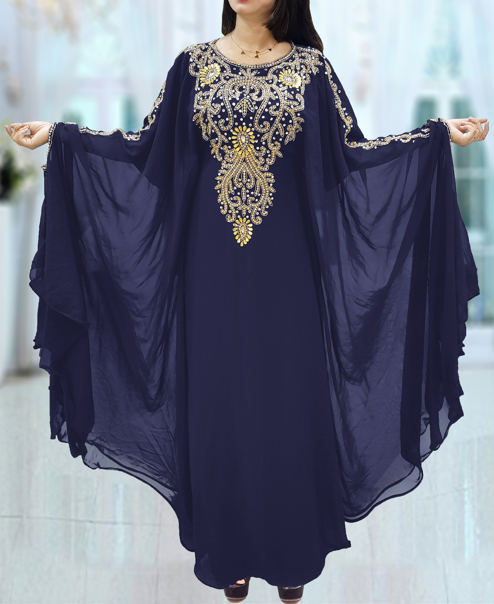 navy blue kaftan dress